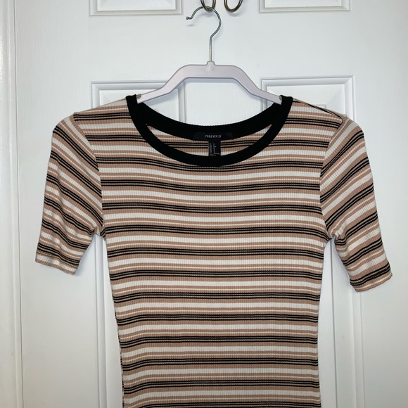 black, white, and tan striped fitted dress - Picture 3 of 4